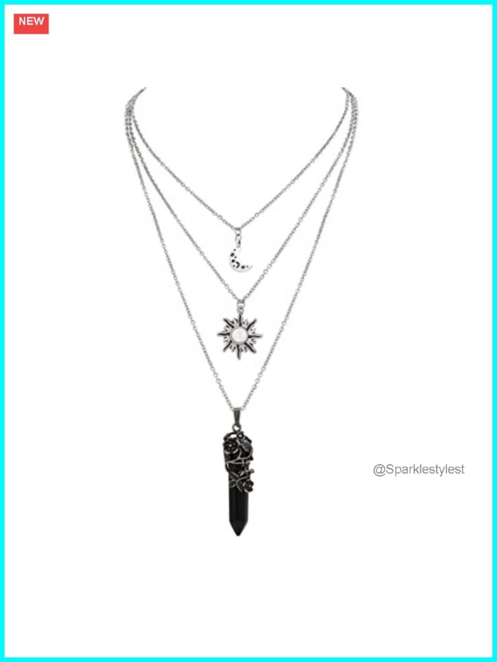 Gothic Layered Sun Moon Crystal Choker Necklace Set Zinc Alloy